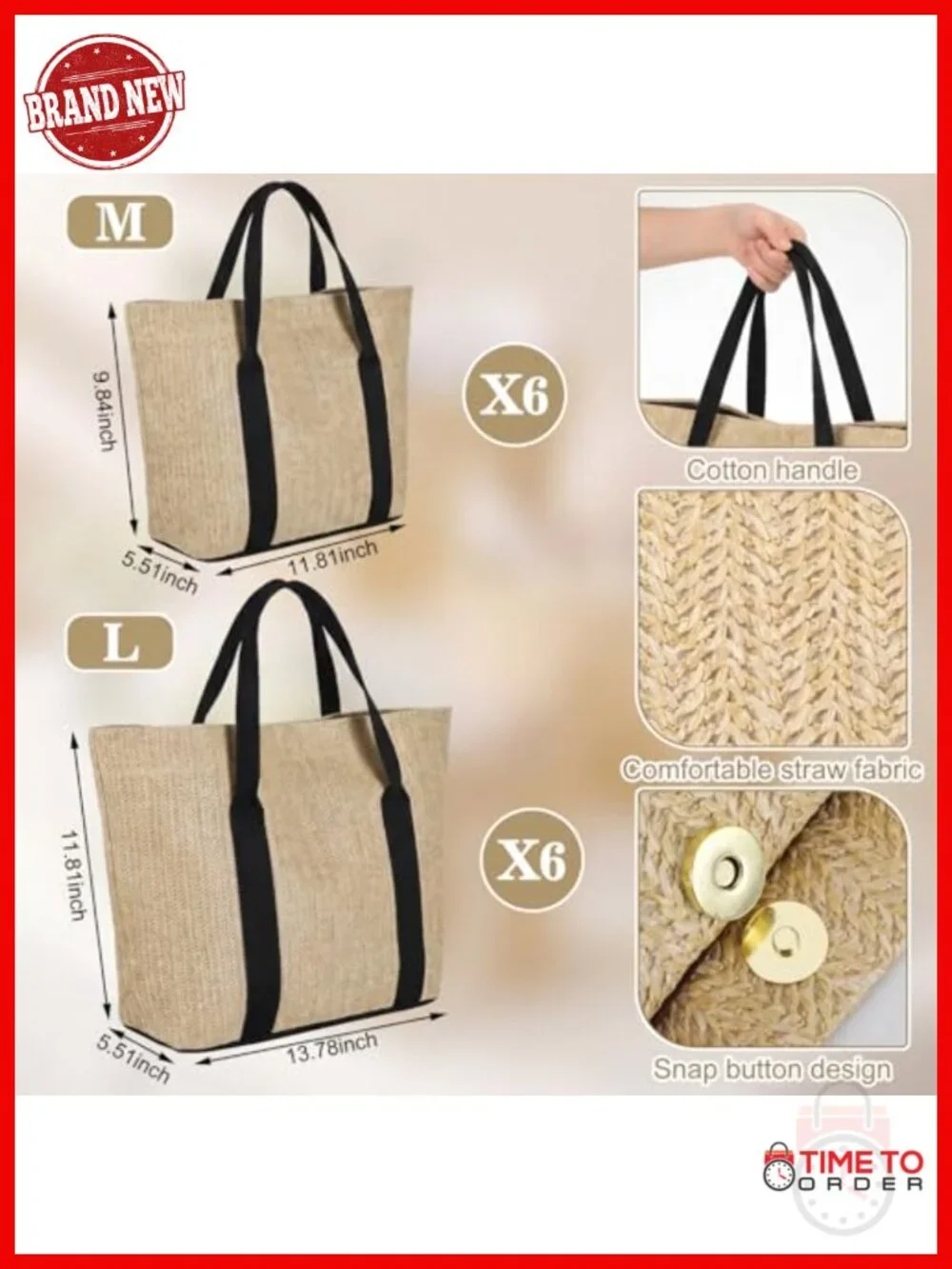 6 Pack Burlap Tote Bags Handwoven Beach Straw Bag with Handles